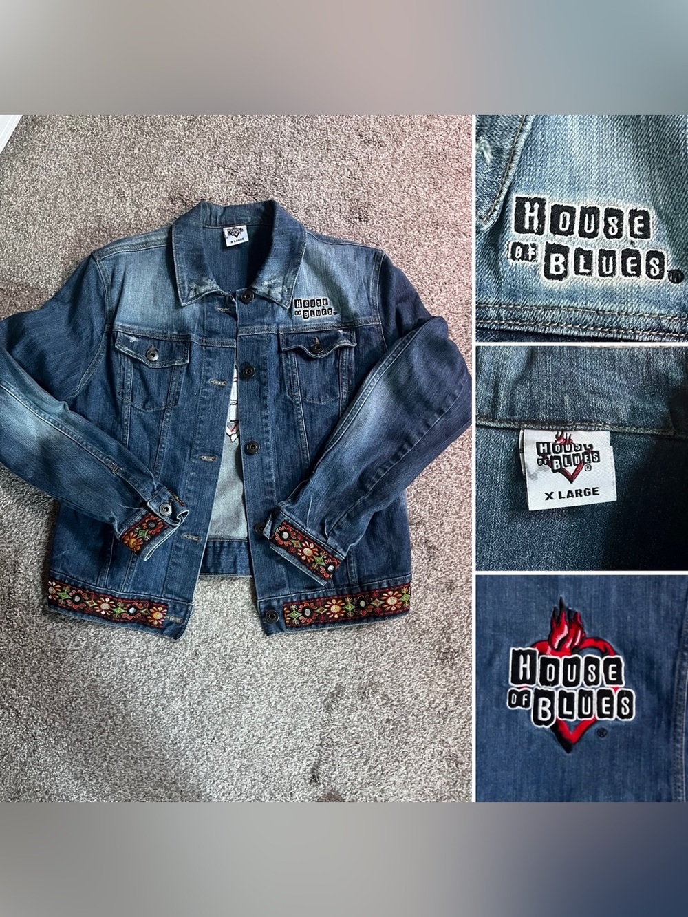 House of Blues Embroidered Denim Jacket - Blue-XL-fits more like a large